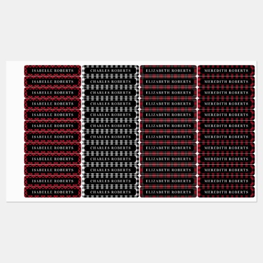 Winter Buffalo Karierte Kinder Name wasserdichte L Etiketten (Blatt)