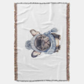Winter Bulldog Baby in Blue Cap and Scarf  Decke (Vorderseite Vertikal)