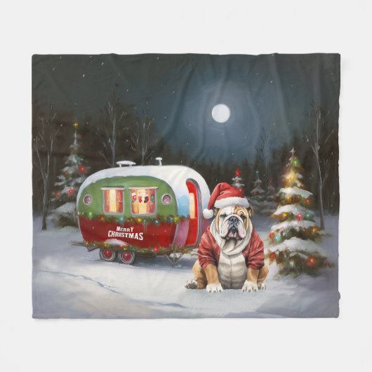 Winter Bulldog Caravan Weihnachtsabenteuer Fleecedecke (Vorderseite (Horizontal))
