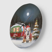 Winter Bulldog Caravan Weihnachtsabenteuer Große Wanduhr (Winkel)