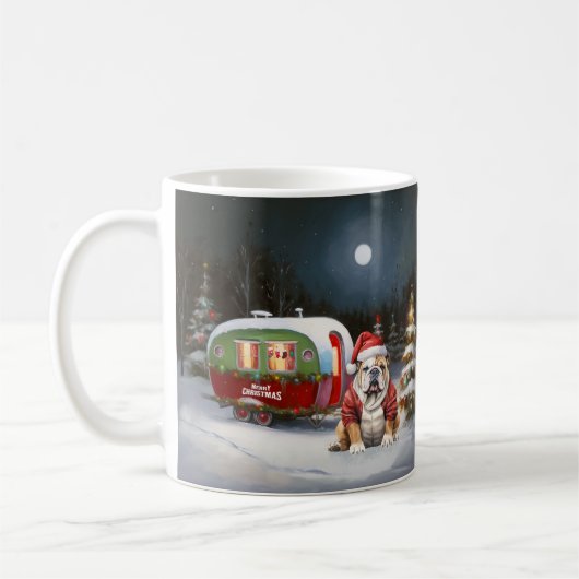 Winter Bulldog Caravan Weihnachtsabenteuer Kaffeetasse (Links)