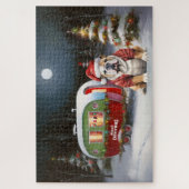 Winter Bulldog Caravan Weihnachtsabenteuer Puzzle (Vertikal)
