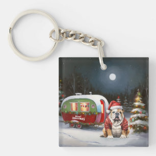 Winter Bulldog Caravan Weihnachtsabenteuer Schlüsselanhänger