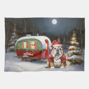 Winter Bulldog Wohnwagen Weihnachtsabenteuer  Geschirrtuch
