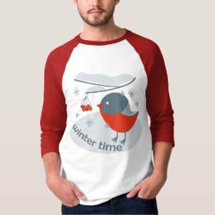Winter Bullfinch Vogel und Rowan Beeren T-Shi T-Shirt