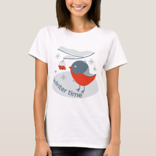 Winter Bullfinch Vogel und Rowan Beeren T-Shi T-Shirt