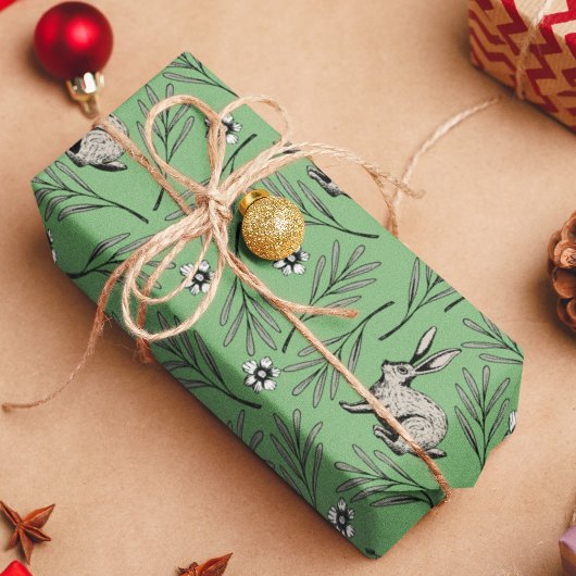 Winter Bunnies Green Holiday Geschenkpapier