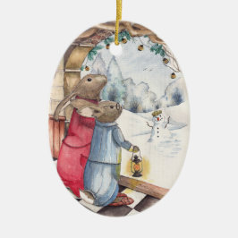 Winter Bunnies Keramik Ornament