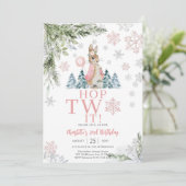 Winter Bunny Birthday Invitation Einladung (Stehend Vorderseite)