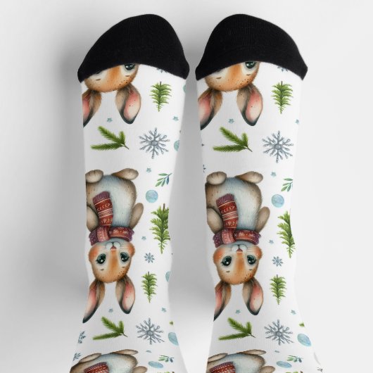Winter Bunny Design, Christmas Rabbit Socks Socken (Oben)