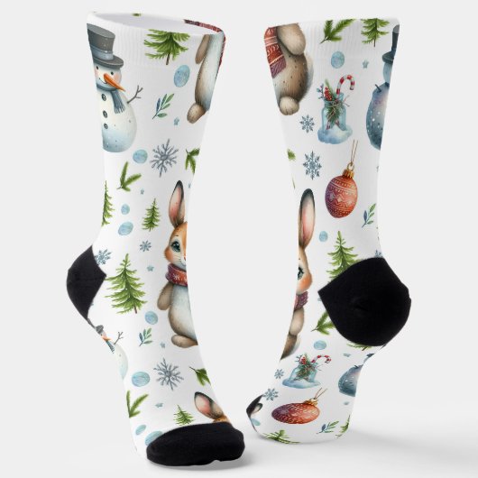Winter Bunny Design, Weihnachtskaninchen Socken (Gewinkelt)