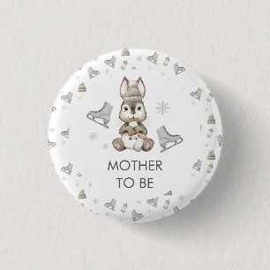 Winter-Bunny-Eislauf-Baby-Shower für werdende Mütt Button