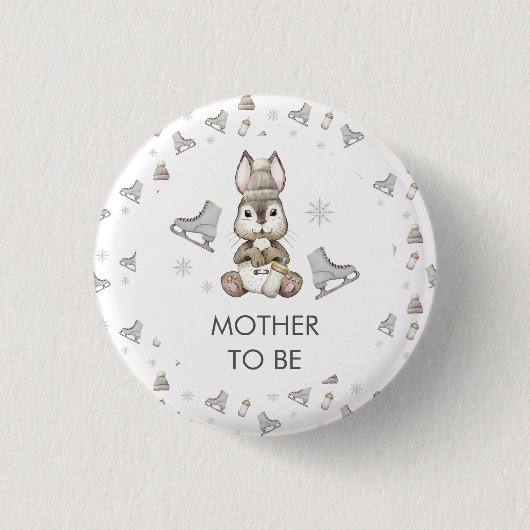 Winter-Bunny-Eislauf-Baby-Shower für werdende Mütt Button (Vorderseite)