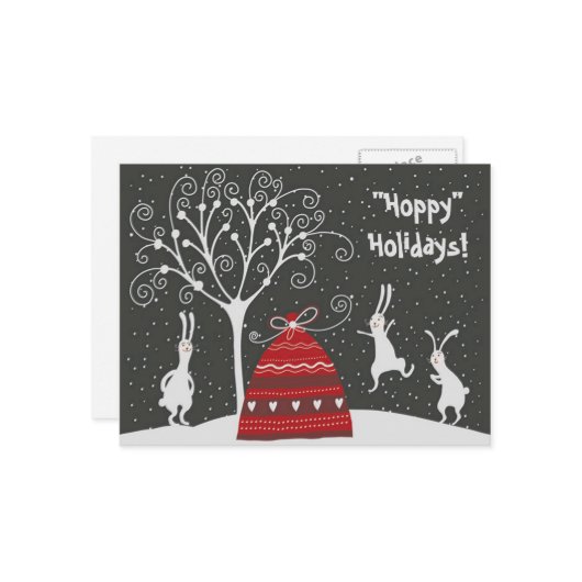 Winter Bunny Hoppy Ferien Postkarte (Vorderseite/Rückseite Beispiel)