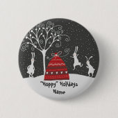Winter Bunny Hoppy Holidays Button (Vorderseite)