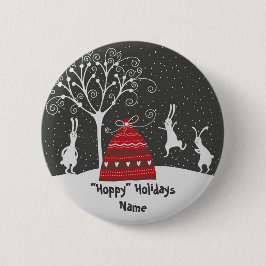 Winter Bunny Hoppy Holidays Button