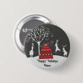 Winter Bunny Hoppy Holidays Button (Vorne & Hinten)