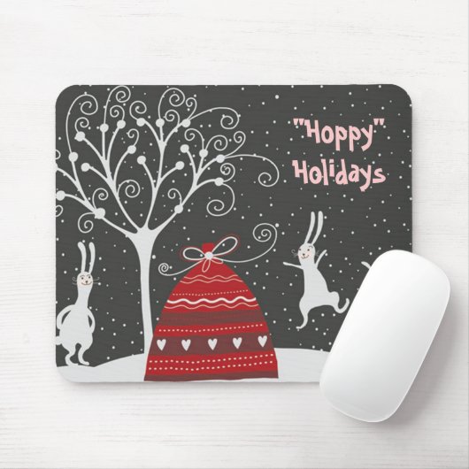 Winter Bunny Hoppy Holidays Mousepad (Mit Mouse)