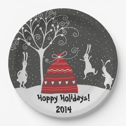 Winter Bunny Hoppy Holidays Papierplatte Pappteller (Vorderseite)