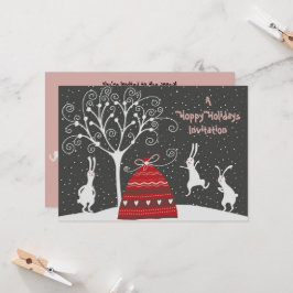 Winter Bunny Hoppy Weihnachtsfeiertage Einladung