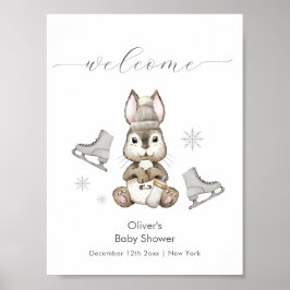 Winter Bunny Ice Skate Baby Shower Welcome  Poster