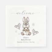 Winter Bunny Ice Skate Baby Shower Welcome Serviette (Vorderseite)
