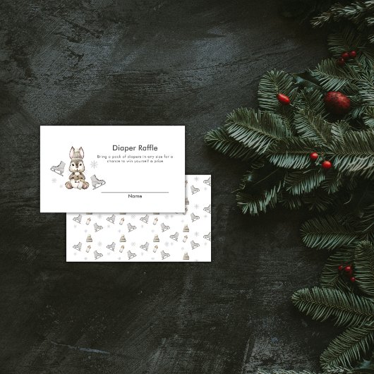 Winter Bunny Ice Skate Diaper Raffle Baby Shower Begleitkarte