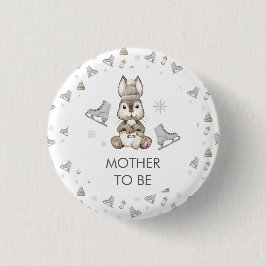 Winter Bunny Ice Skate Mother To Be Baby Shower Button