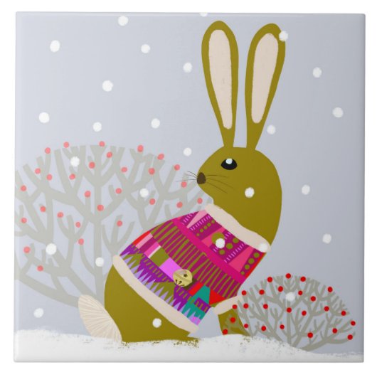Winter Bunny Keramik Kitchenette Tile Fliese (Vorderseite)