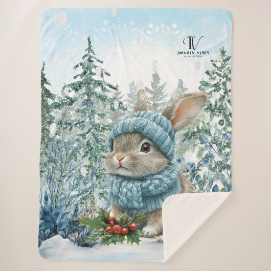 Winter Bunny Watercolor Sherpadecke (Vorderseite)