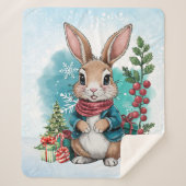 Winter Bunny Watercolor Weihnachten Sherpadecke (Vorderseite)