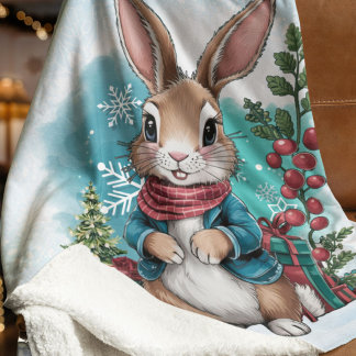 Winter Bunny Watercolor Weihnachten Sherpadecke