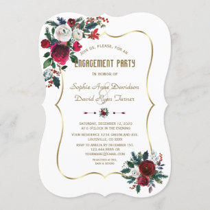 Winter Burgund florale Pine Gold-Engagement Party Einladung