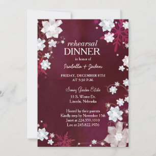 Winter Burgund Hochzeit Probe Dinner Einladung