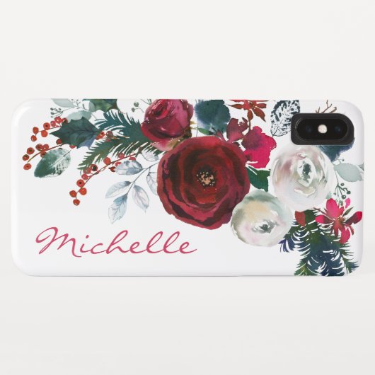 Winter Burgund Peony Rose Pine Bouquet Case-Mate iPhone Hülle (Rückseite (Horizontal))