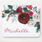Winter Burgund Peony Rose Pine Bouquet Mousepad (Vorne)