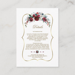 Winter Burgund Pine Gold Hochzeit Details Begleitkarte