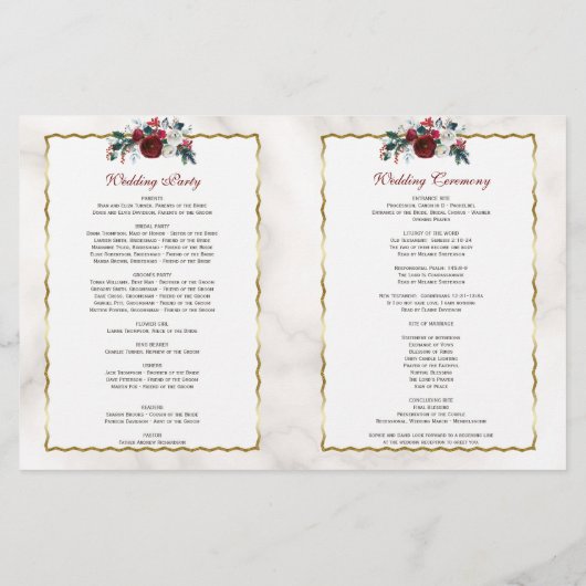 Winter Burgund Pine Gold Hochzeitsprogramm für Flo (Rückseite)