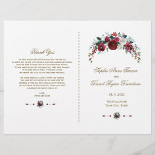 Winter Burgund Pine Gold Hochzeitsprogramm für Flo