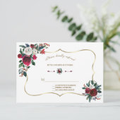 Winter Burgund Pine Gold Wedding RSVP Karte (Stehend Vorderseite)