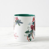 Winter Burgund Rose Blumenkiefer Bouquet Monogramm Tasse (Zentrum)