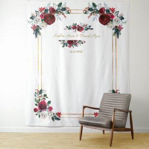 Winter Burgunder Florales Hochzeits-Foto-Requisit Wandteppich