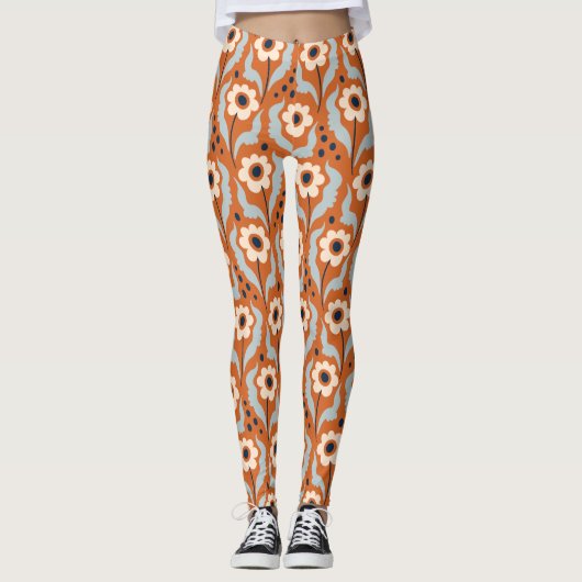 Winter Burnt Orange Egg Blume Leggings (Vorderseite)