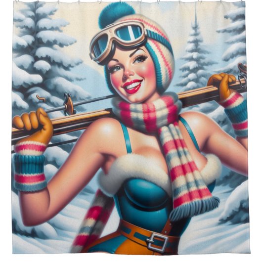 Winter Button-up Girl Duschvorhang (Vorderseite)