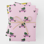 Winter Cab Taxi Fir Tree Muster Rosa Weihnachten Geschenkpapier Set (Beispiel)