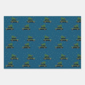 Winter Cab Taxi Fir Tree Pattern Blauer Weihnachte Geschenkpapier Set (Vorderseite 2)