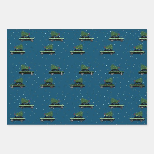 Winter Cab Taxi Fir Tree Pattern Blauer Weihnachte Geschenkpapier Set (Vorderseite 2)