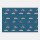 Winter Cab Taxi Fir Tree Pattern Blauer Weihnachte Geschenkpapier Set (Vorderseite)
