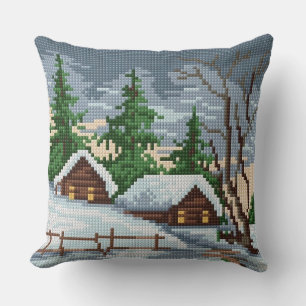 Winter Cabin Kreuzstich Kissenhülle Kissen