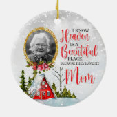 Winter Cabin Personalisiert Memorial Foto Keramik Ornament (Hinten)